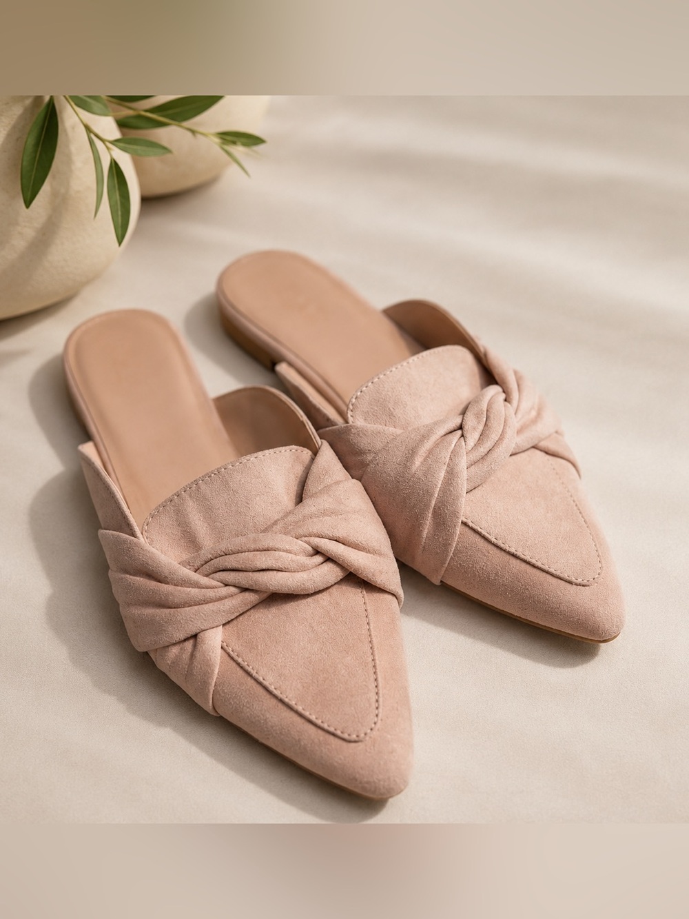 J.Crew women's blush suede mules knotted, pointed-toe design